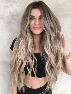 Ombré Blond Lange Wellige Echthaar Perücke HH171