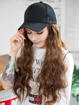 Basecap mit Synthetischen Haare, Braune Wellige Perücke, Perücke mit Hut WB010