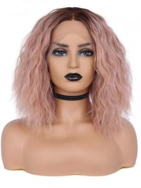 Schwarz nach Rosa Bob Lockige Synthetische Lace Front Perücke SNY163