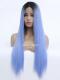 Blau Ombre Lange Glatte Sythetische Lace Front Perücke SNY214